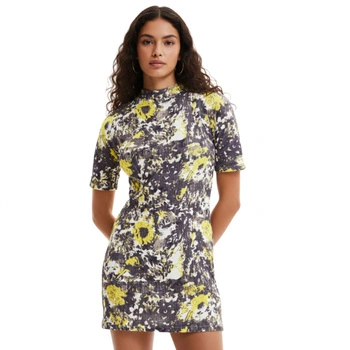 Sukienka damska Desigual Mineral mini szaro żółta r. XS