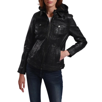 Kurtka damska Lee Cooper Baya skórzana z kapturem czarna