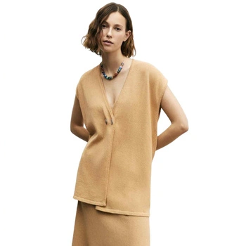 Sweter damski Zara Knitted beżowy kardigan bez rękawów