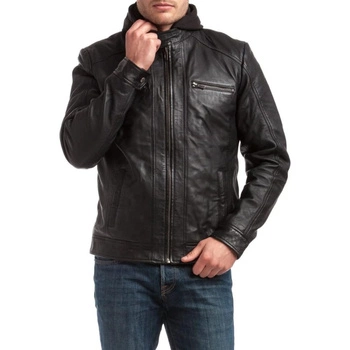 Kurtka męska skórzana Chyston Leif ciemno brązowa z kapturem