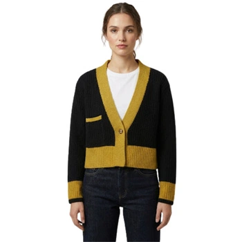 Sweter damski Rodier Tilleul z wełny merino rozpinany czarno-żółty