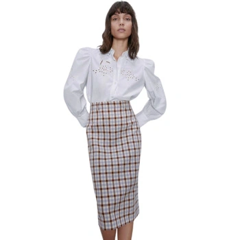 Spódnica damska Zara midi ołówkowa w kratę r. XS