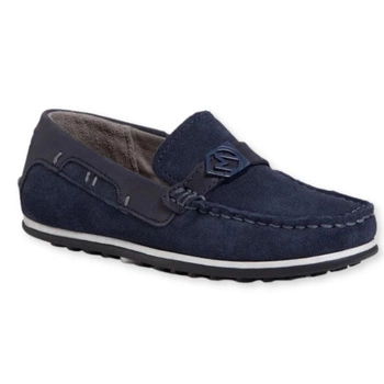 Chłopięce mokasyny z granatowej skóry zamszowej