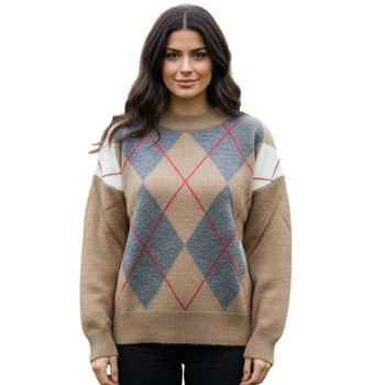 Sweter damski United Colors of Benetton luźny krój w romby z wełną