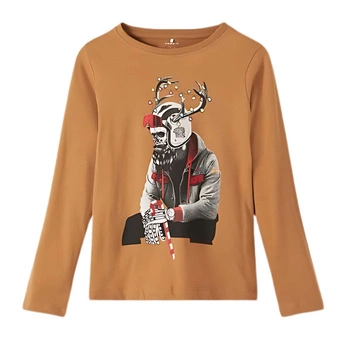 Koszulka chłopięca Name It z długim rękawem bawełniana brązowa