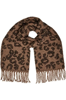 Szalik damski Pieces Pyron Straight brązowy w centki frędzle