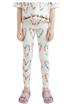 Legginsy dziewczęce Desigual Amore białe z nadrukiem r. 98