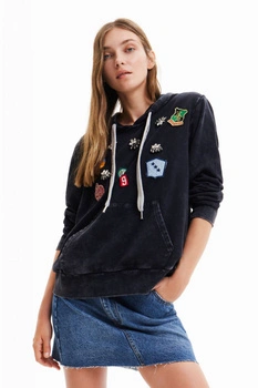 Bluza damska Desigual Stamps czarna z naszywkami r. XS