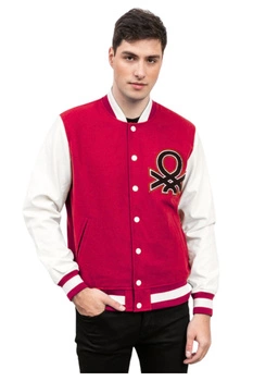 Kurtka męska United Colors of Benetton baseballowa czerwona wełniana