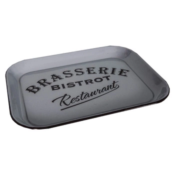 Taca emaliowana Antic Line Bistro Brasserie prowansalska szara 41x32 cm