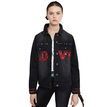 Kurtka damska Desigual Love Heart jeansowa z naszywkami