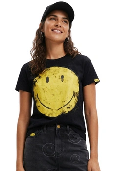 Koszulka damska Desigual Smiley Ria czarna z nadrukiem