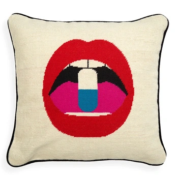 Poduszka dekoracyjna Jonathan Adler Lips Full z haftem 45x45 cm