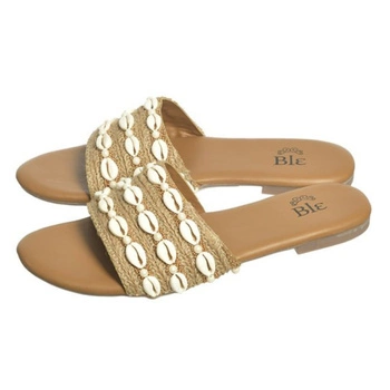 Klapki damskie Ble Korfu eleganckie z muszelkami zdobione