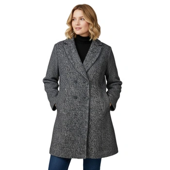 Płaszcz damski Grain De Malice wełniany klasyczny rozkloszowany granatowy