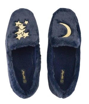 Kapcie damskie Flip  Flop Lola wygodne mokasyny granatowe futrzane