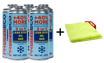 Zestaw FreezeEco 5x zamiennik R1234yf 3 w 1 czynnik do klimatyzacji z olejem i uszczelniaczem + Mikrofibra