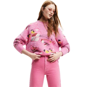 Sweter damski Desigual Pink Panther z dodatkiem wełny różowy
