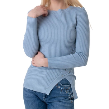 Sweter damski Guess Irmina błękitny prążkowany elegancki