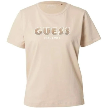 Koszulka damska Guess Shaded Logo beżowa z logotypem