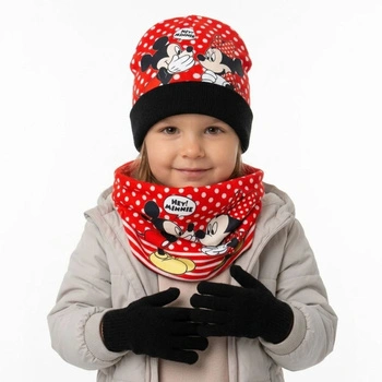 Komplet czapka komin rękawiczki DISNEY MINNIE dla dziewczynki czerwony r. 52
