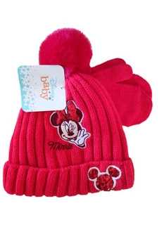 Komplet czapka rękawiczki Disney Minnie dla dziewczynki zimowy czerwony