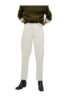 Spodnie damskie Mango z wysokim stanem sztruksowe ecru