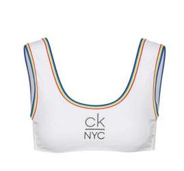 Góra stroju kąpielowego Calvin Klein bikini biały z kolorową lamówka