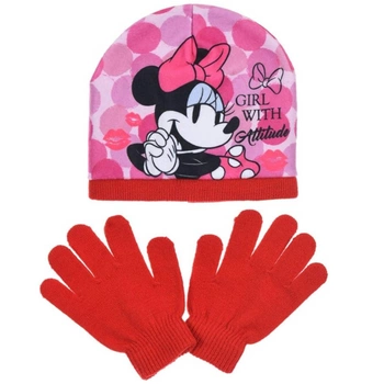 Komplet czapka rękawiczki Disney Myszka Minnie zimowa czerwony dla dziewczynki