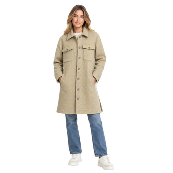 Płaszcz damski Minimum Fashion w kratę beżowy r. S