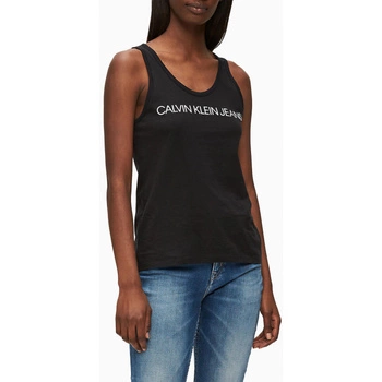 Koszulka damska Calvin Klein Institutional Logo na ramiączkach czarna