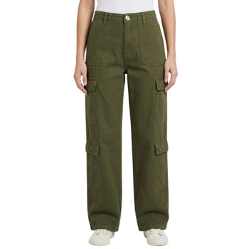 Spodnie damskie ZARA cargo bojówki khaki proste