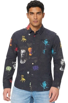 Koszula męska Desigual Mix Met czarna z nadrukiem