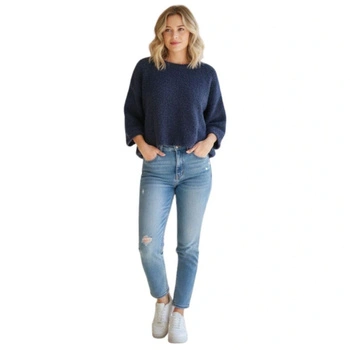 Sweter damski Undercolors Of Benetton krótki granatowy z wełną