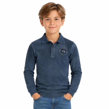 Koszulka chłopięca polo Geographical Norway Kacolino granatowa efekt sprania r. 128