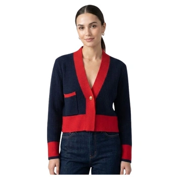 Sweter damski Rodier granatowy rozpinany z kieszonką krótki luźny r. M