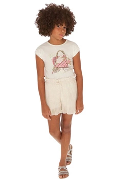 Spodenki dziewczęce Mayoral Pleated krótkie plisowane kremowe