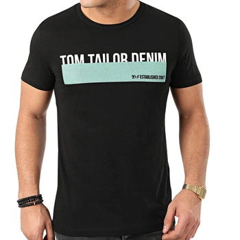 Koszulka męska Tom Tailor Print bawełniana czarna z nadrukiem t-shirt