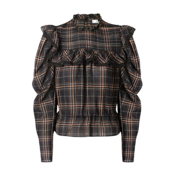 Bluzka damska Mango bawełniana w kratkę z falbankami