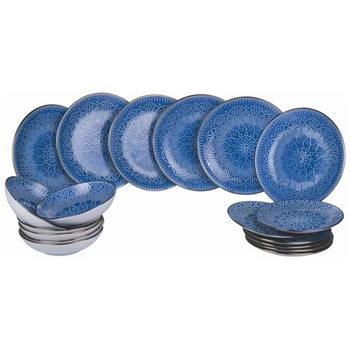 Zestaw obiadowy VILLA D'ESTE HOME dla 6 osób, 18 elementów niebieskie