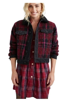 Kurtka damska Desigual Aciano krótka przejściowa w kratę różowa