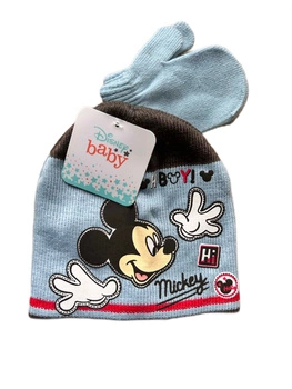 Komplet czapka rękawiczki Disney Myszka Mickey zimowa niebieska dla chłopca